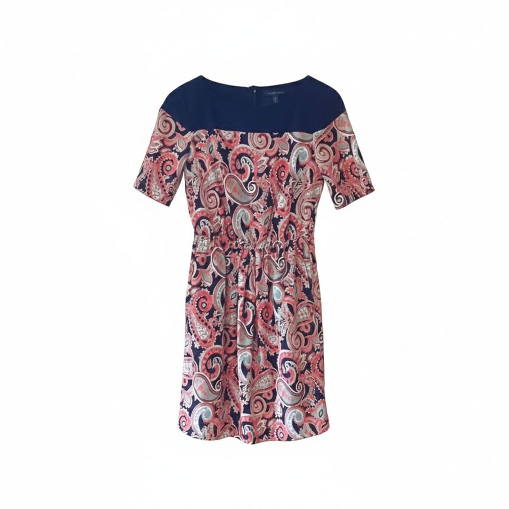 Tommy Hilfiger Navy Salmon Paisley Dress XS Boat Neck Preppy Clean Girl NWT - Picture 5 of 9